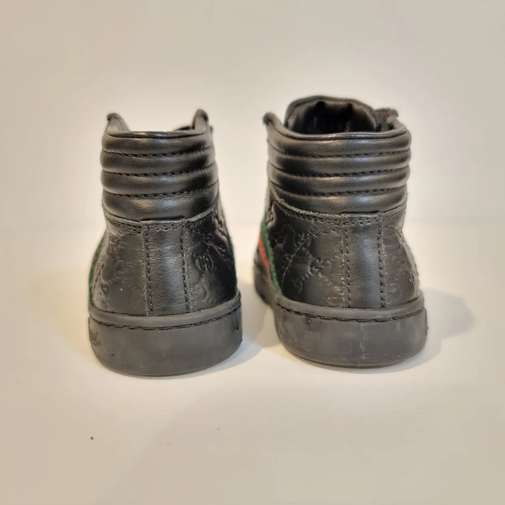 Gucci boots boys monogram web coda sneaker in black size 22